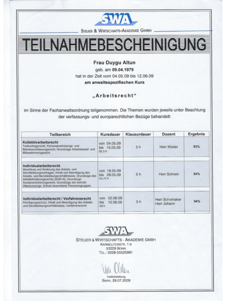 Teilnahmebescheinigung